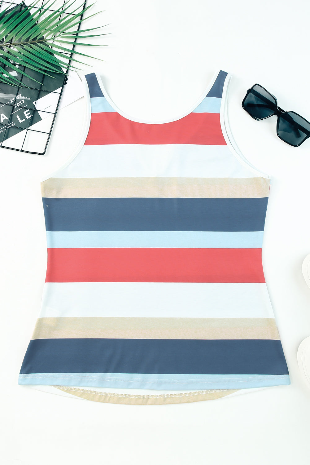 Striped Notched Neck Tank-Angel Casuals