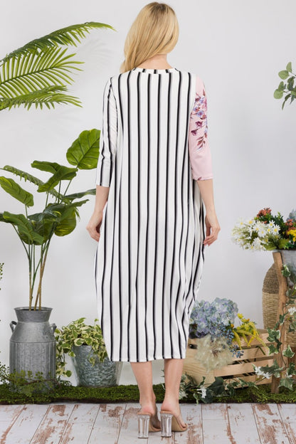 Celeste Full Size Floral Striped Contrast Midi-Dress with Pockets-Angel Casuals