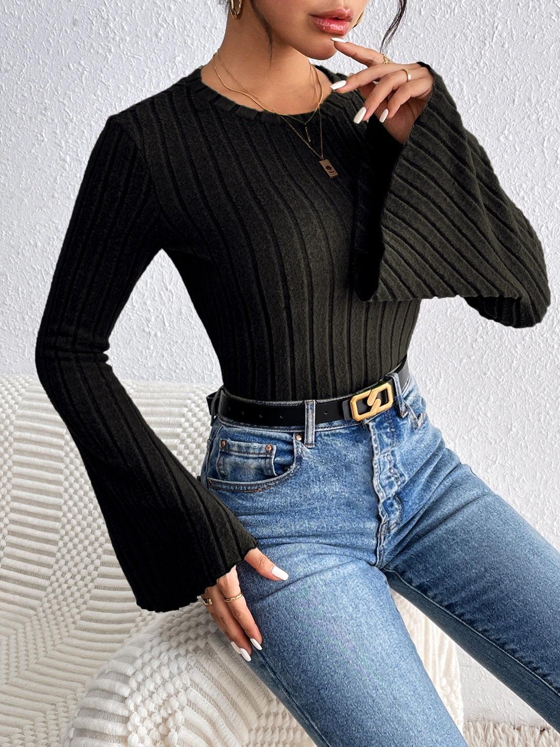 Honey Round Neck Flare Sleeve T-Shirt-Angel Casuals