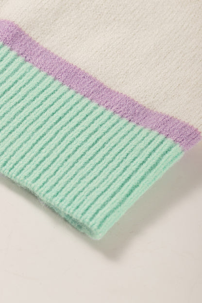 Contrast Striped Round Neck Drop Shoulder Sweater-Angel Casuals