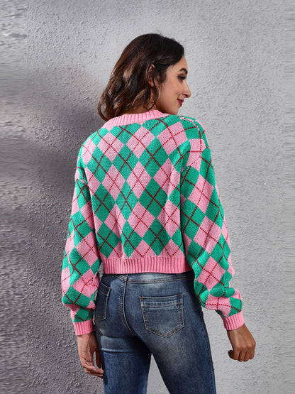 Geometric Button Up Long Sleeve Cardigan-Angel Casuals