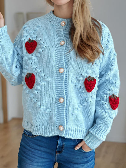 Strawberry Button Down Long Sleeve Cardigan-Angel Casuals