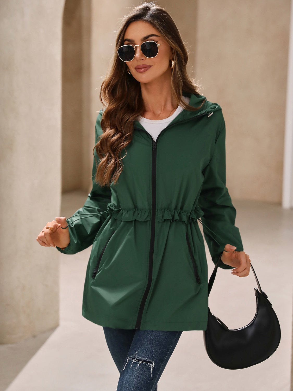 Ivy Lane Outdoor Waterproof Long Sleeve Hooded Windbreaker-Angel Casuals