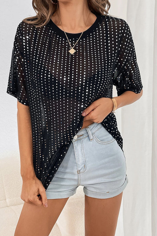 Polka Dot Round Neck Half Sleeve T-Shirt-Angel Casuals