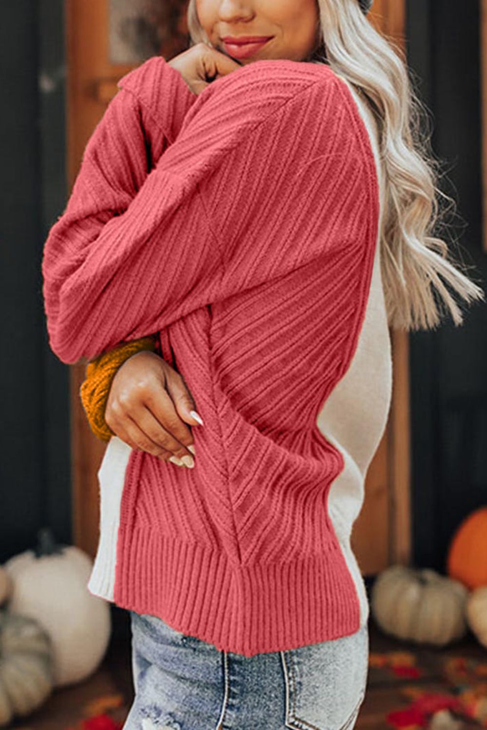 Color Block Textured Drop Shoulder Sweater-Angel Casuals