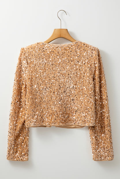 Sequin Open Front Long Sleeve Jacket-Angel Casuals