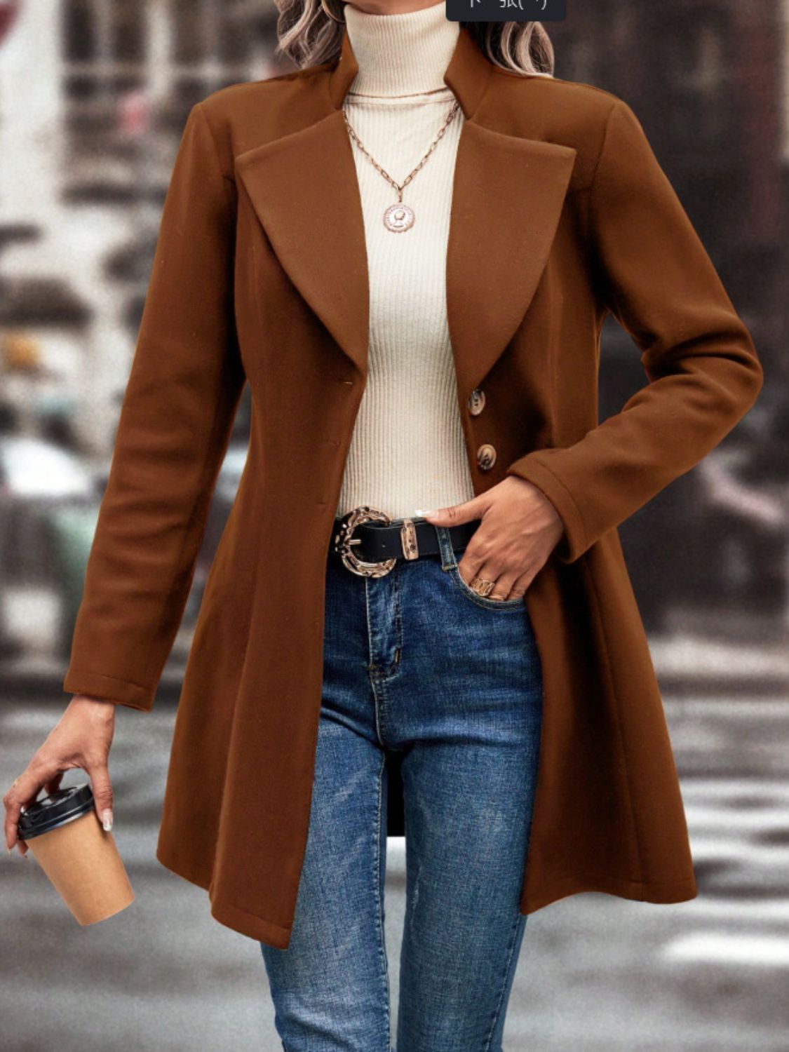 Collared Neck Button Up Long Sleeve Coat-Angel Casuals