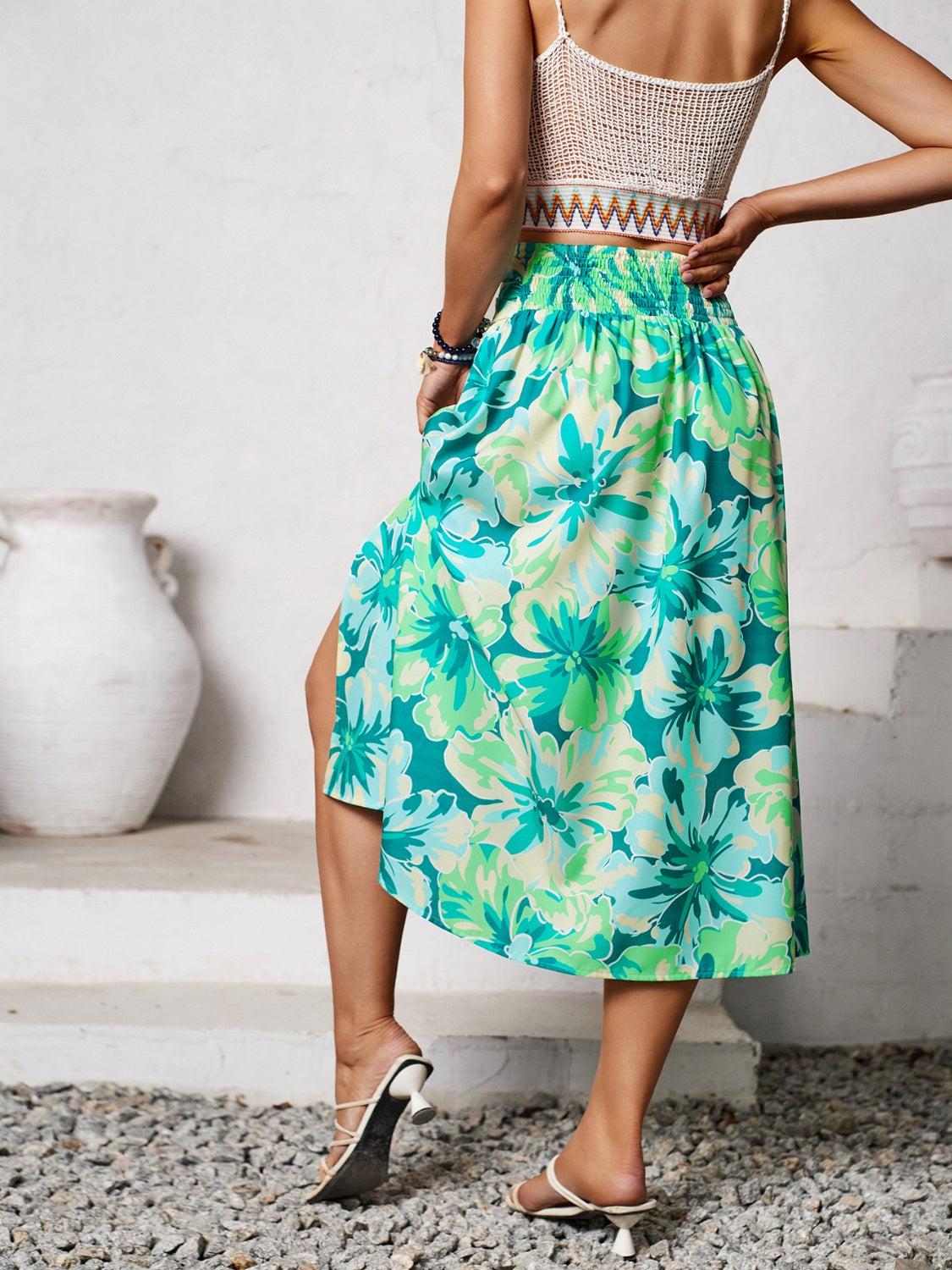 Slit Printed Midi Skirt-Angel Casuals