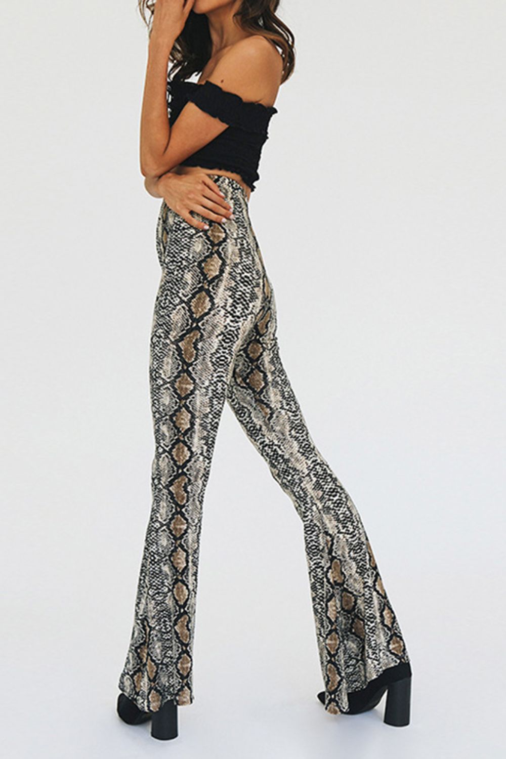 Snakeskin Print Flare Pants-Angel Casuals