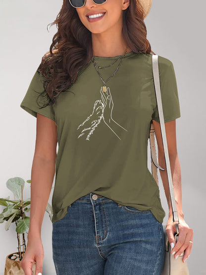 Graphic Round Neck Short Sleeve T-Shirt-Angel Casuals