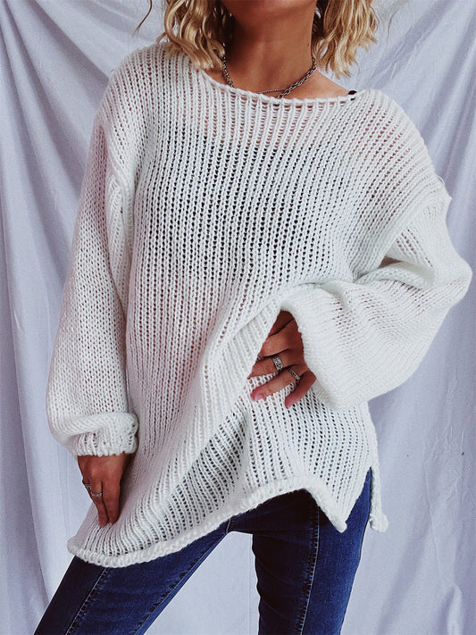 Boat Neck Dropped Shoulder Sweater-Angel Casuals