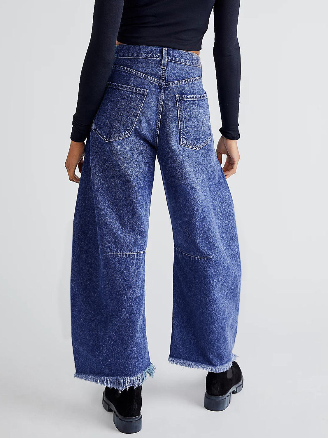 Raw Hem Wide Leg Jeans with Pockets-Angel Casuals