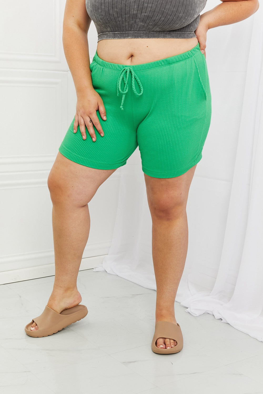 Blumin Apparel Too Good Full Size Ribbed Shorts in Green-Angel Casuals