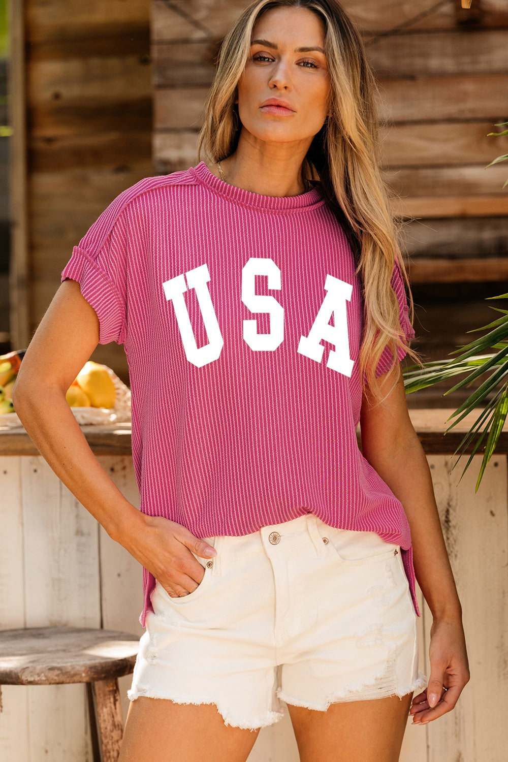 USA Round Neck Short Sleeve T-Shirt-Angel Casuals