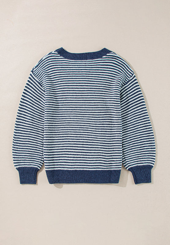 Striped Boat Neck Long Sleeve Sweater-Angel Casuals