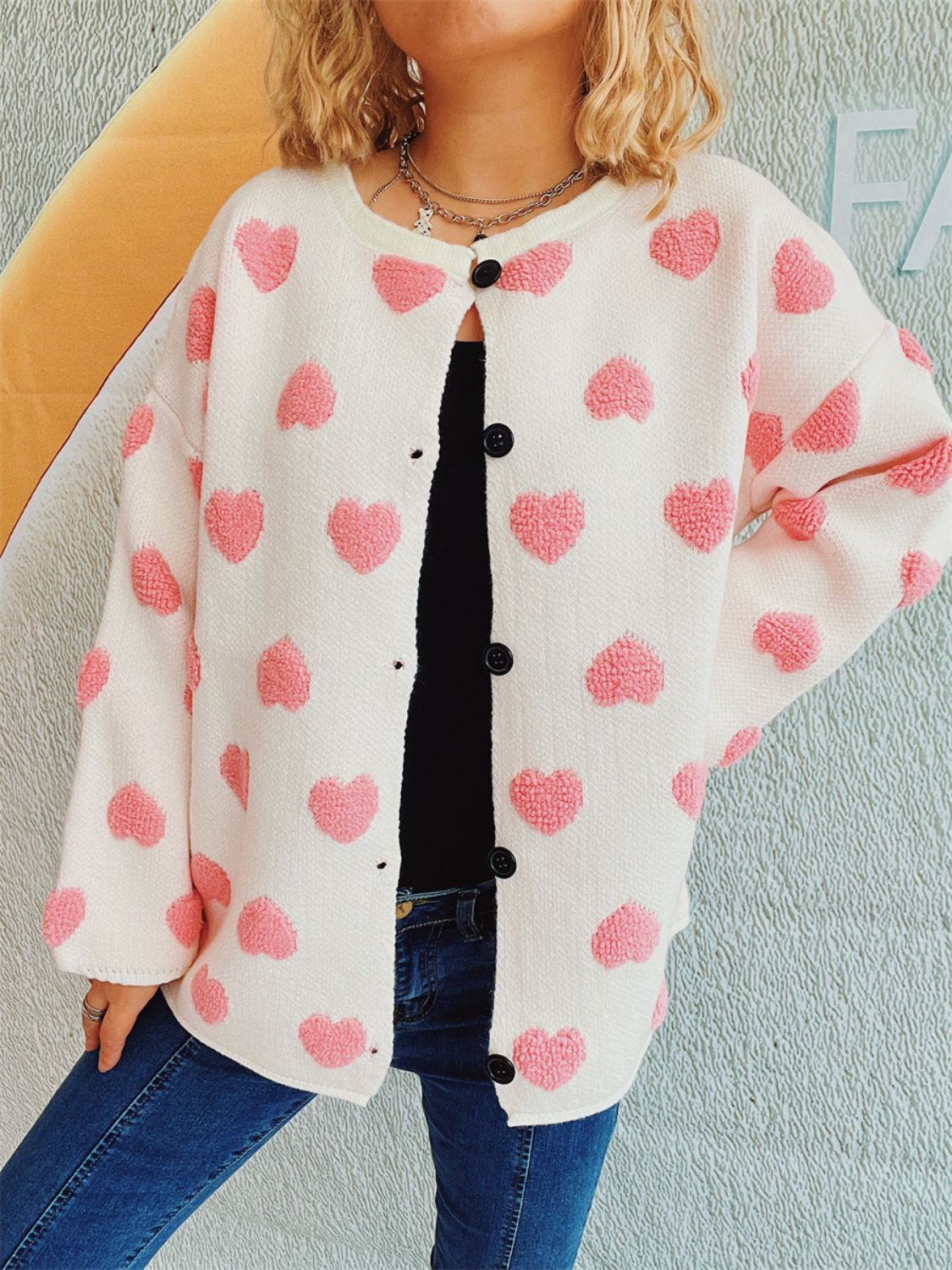 Heart Button Up Long Sleeve Cardigan-Angel Casuals