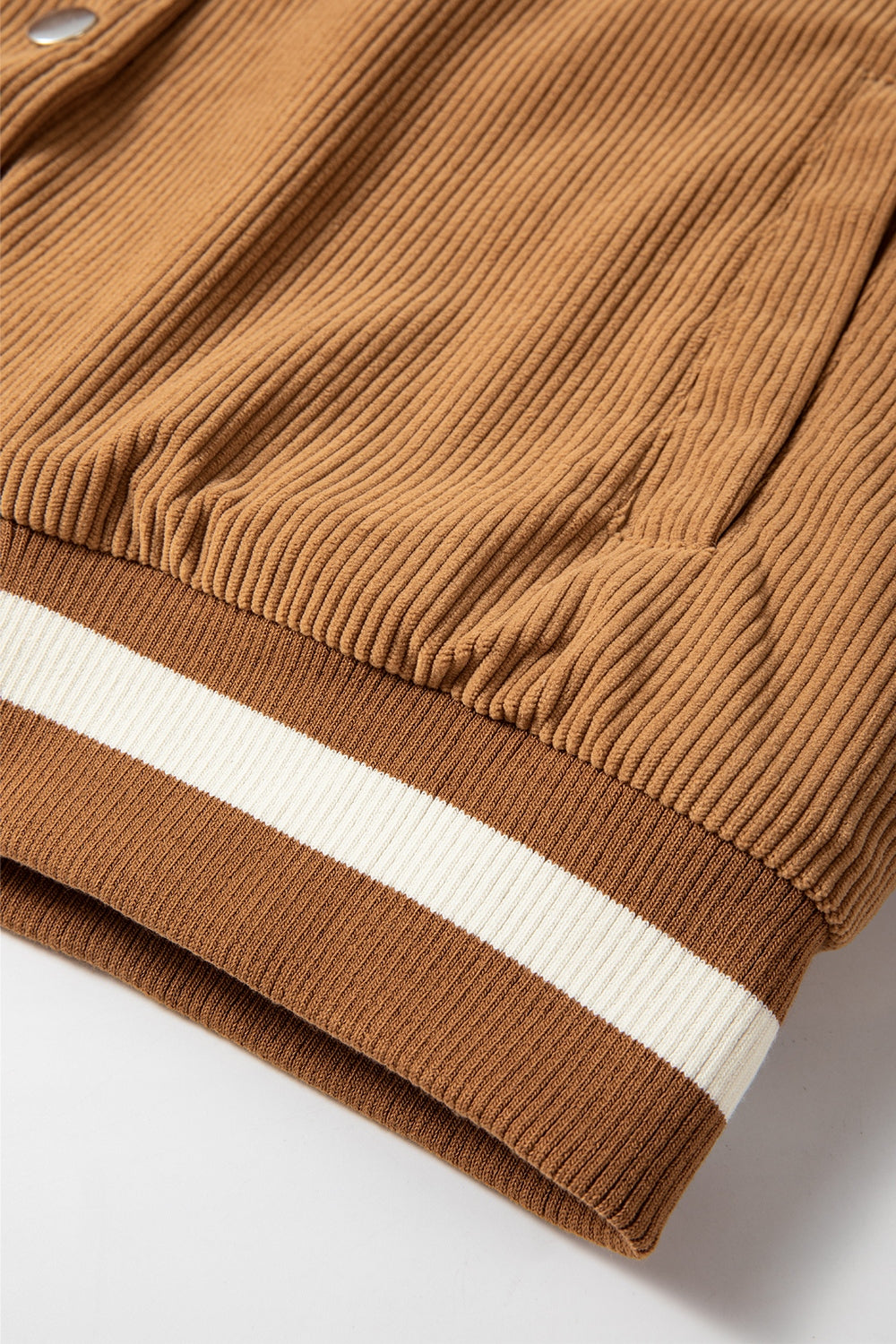 Contrast Baseball Collar Snap Down Long Sleeve Jacket-Angel Casuals