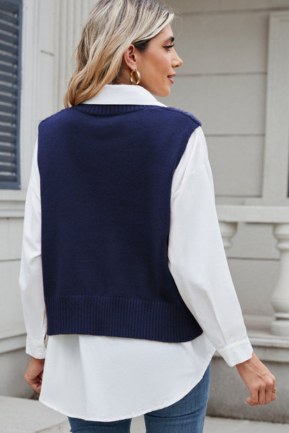 Cable-Knit V-Neck Sweater Vest-Angel Casuals