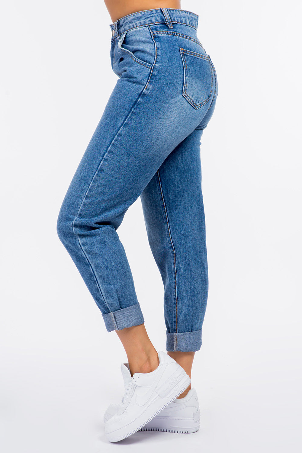 American Bazi High Waist Pleated Waist Mom Jeans-Angel Casuals