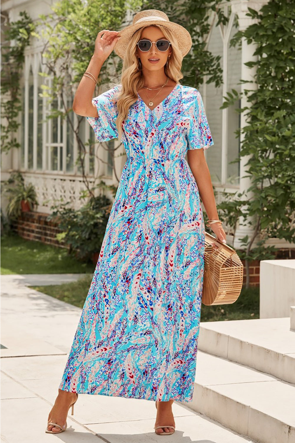 Multicolored V-Neck Maxi Dress-Angel Casuals