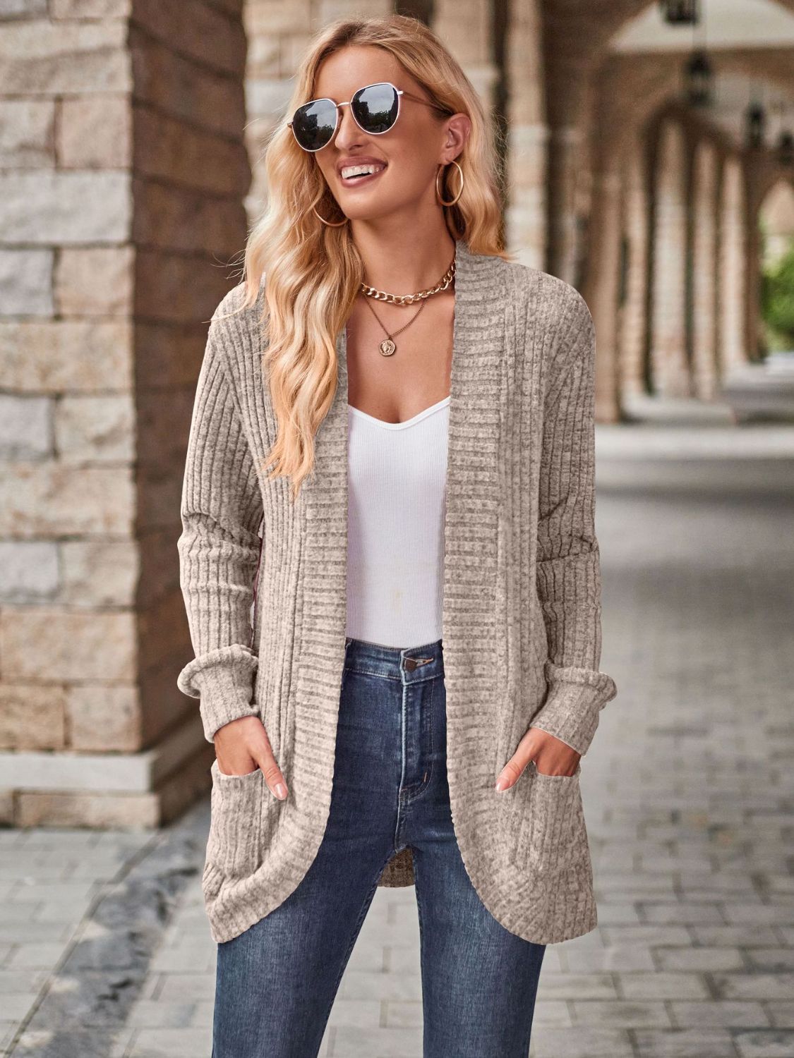 Open Front Cardigan with Pockets-Angel Casuals