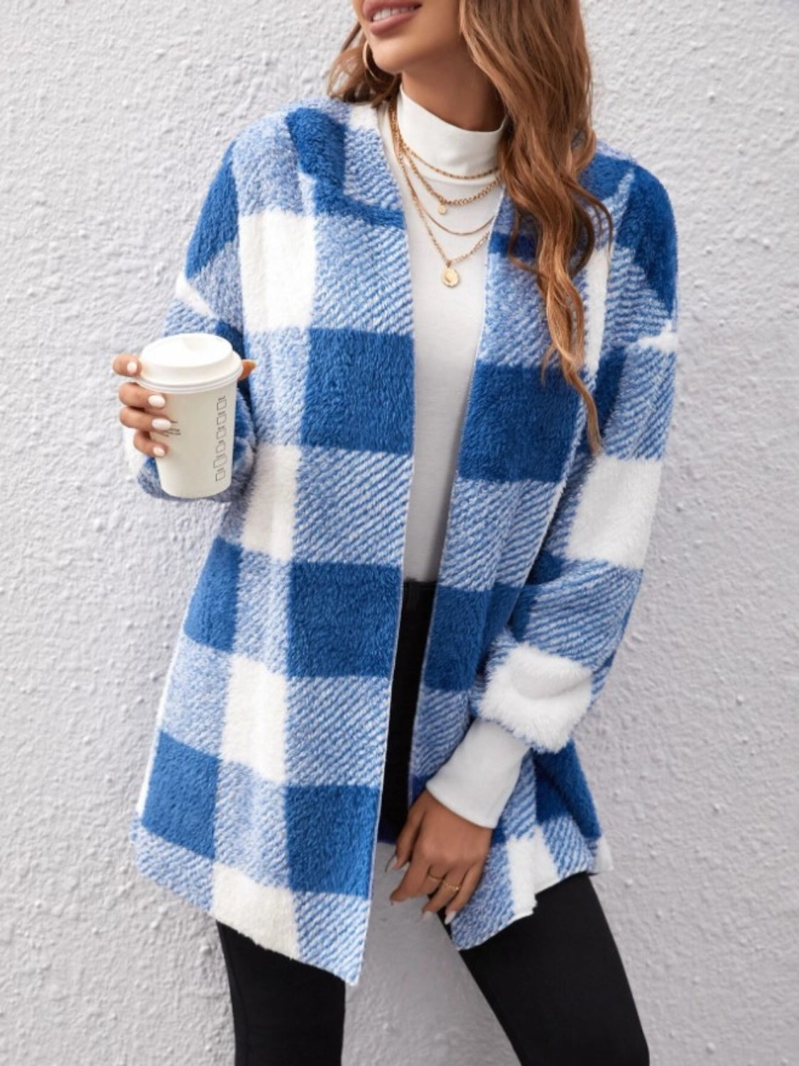 Plaid Long Sleeve Hooded Coat-Angel Casuals