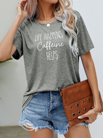 LIFE HAPPENS CAFFEINE HELPS Graphic Tee-Angel Casuals