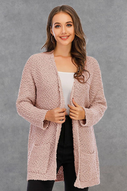 Angel Wings Pocketed Open Front Long Sleeve Cardigan-Angel Casuals