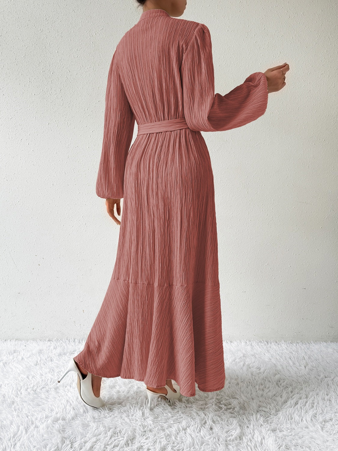 Tie Waist Long Sleeve Dress-Angel Casuals