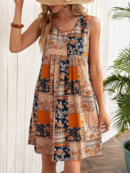 Printed Sleeveless Mini Dress-Angel Casuals