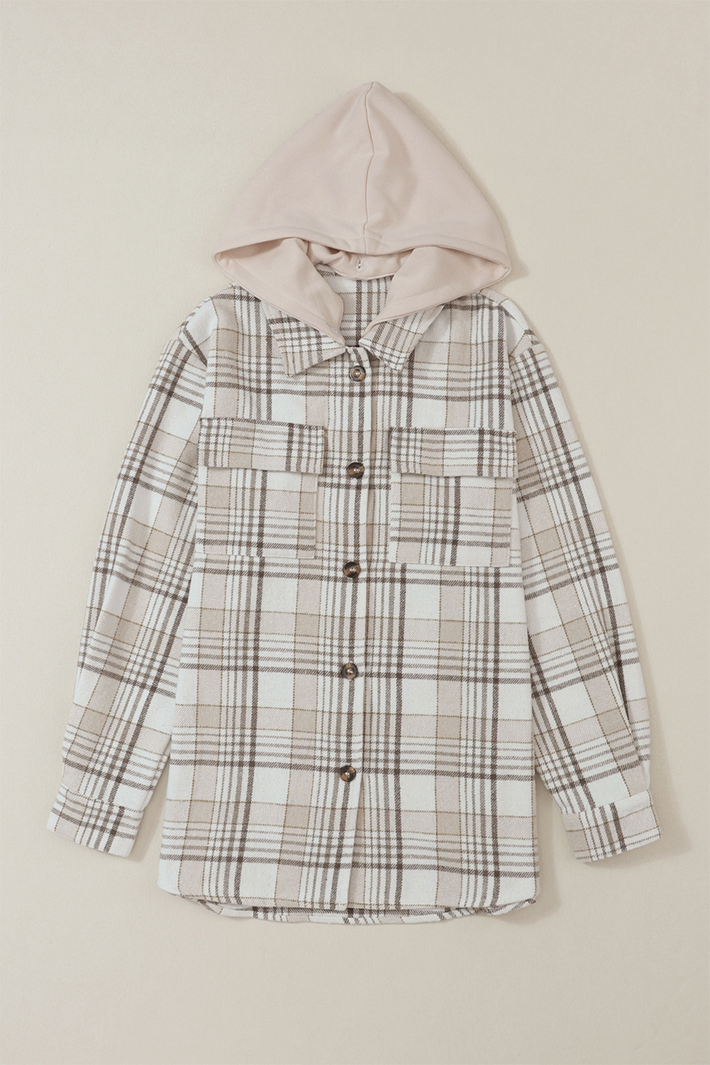Plaid Removable Hood Button Up Shacket-Angel Casuals