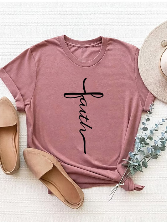 Letter Graphic Round Neck Short Sleeve T-Shirt-Angel Casuals
