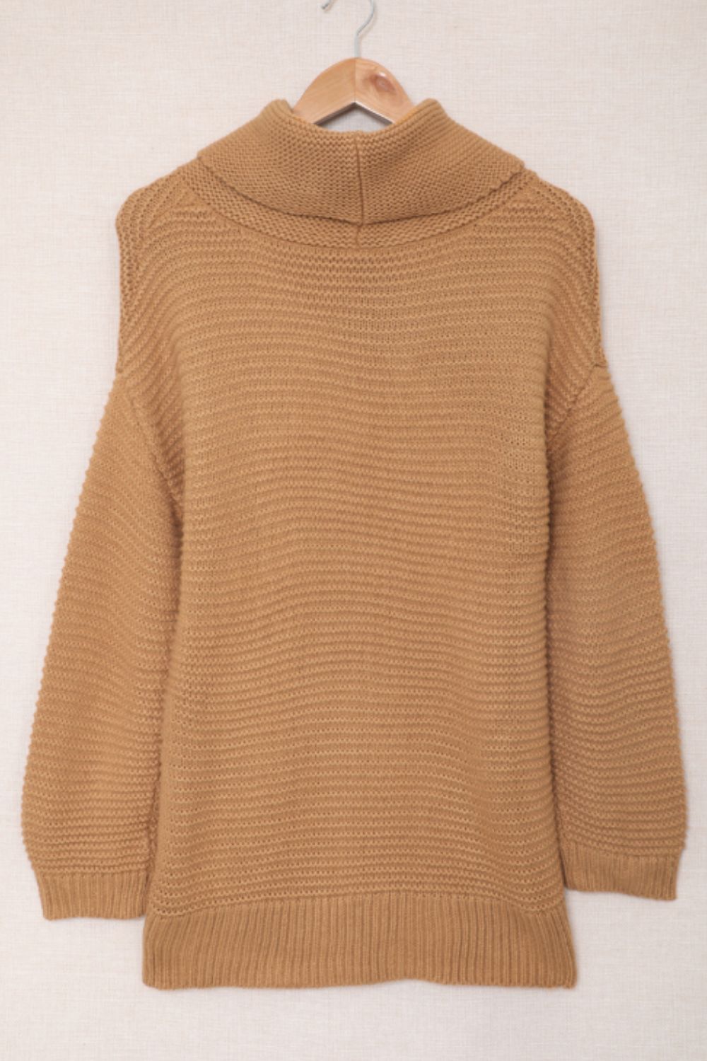 Side Slit Turtleneck Long Sleeve Sweater-Angel Casuals