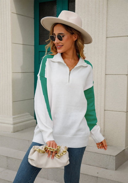 Angel Wings Two-Tone Collared Neck Dropped Shoulder Knit Top-Angel Casuals
