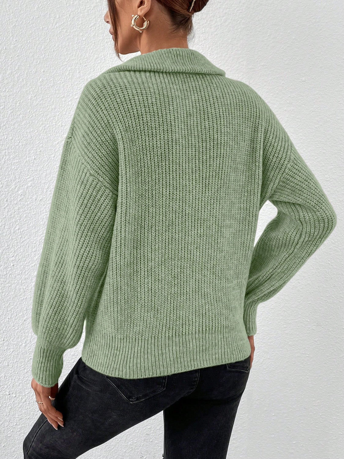 Honey Half Zip Dropped Shoulder Sweater-Angel Casuals