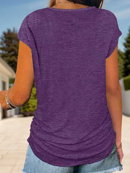 Full Size Half Zip Cap Sleeve T-Shirt-Angel Casuals
