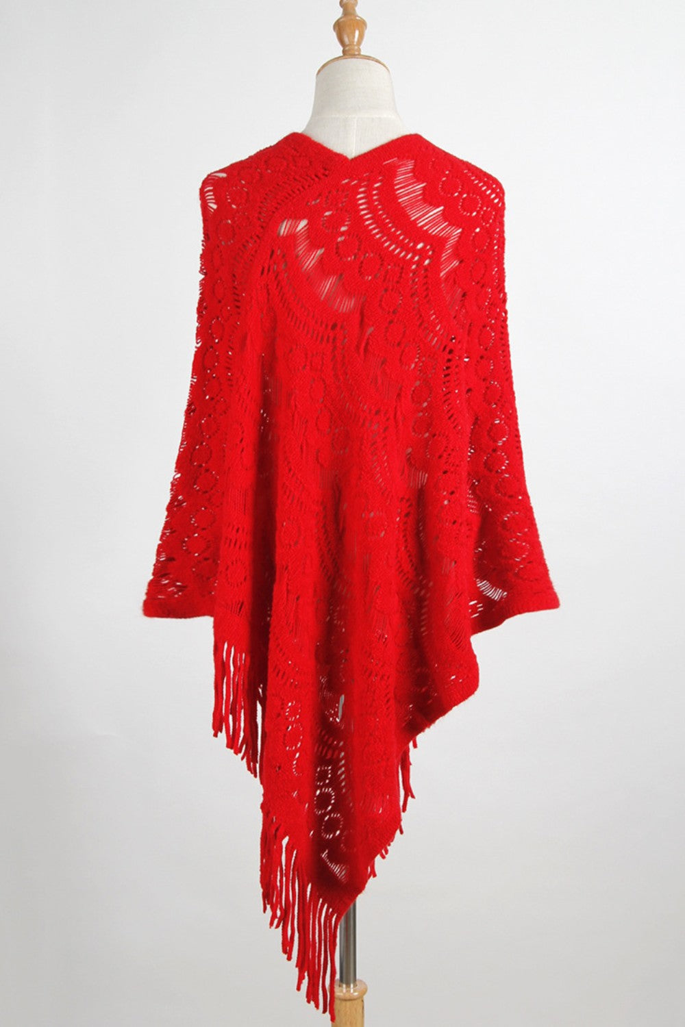 Fringe Openwork Surplice Cape Sleeve Poncho-Angel Casuals