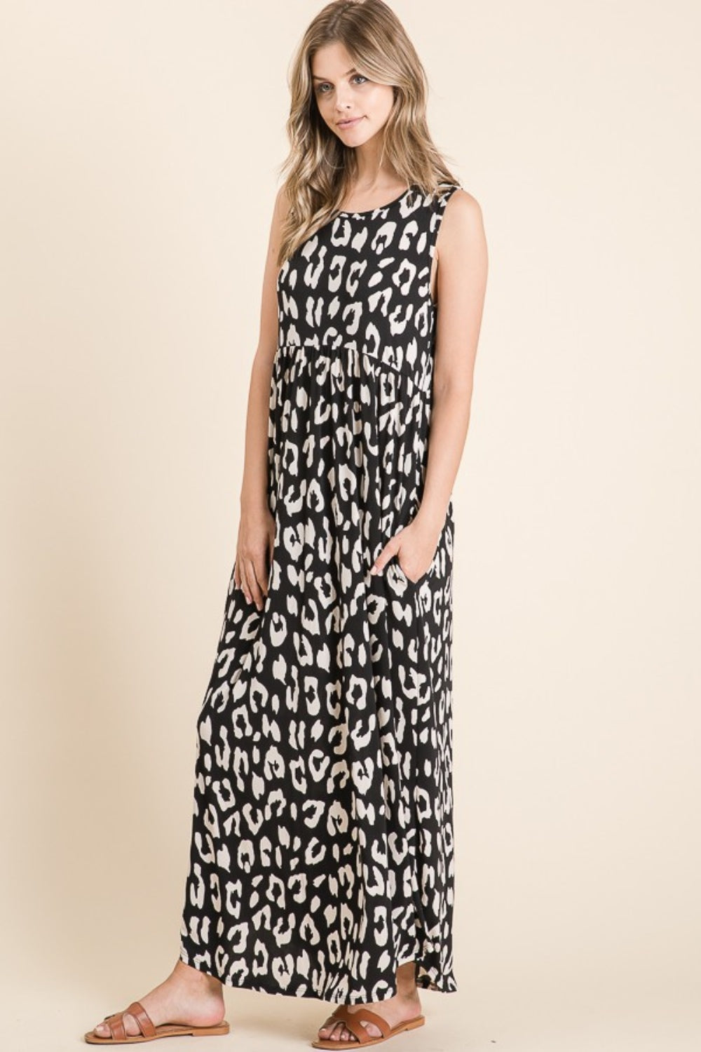 BOMBOM Leopard Maxi Dress with Pockets-Angel Casuals