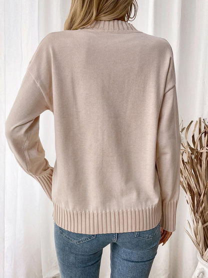 Perfee Flower Round Neck Long Sleeve Sweater-Angel Casuals