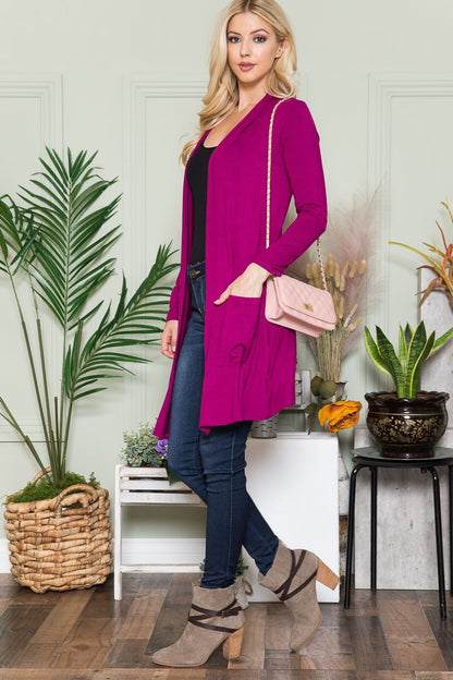 Celeste Full Size Open Front Cardigan with Pockets-Angel Casuals