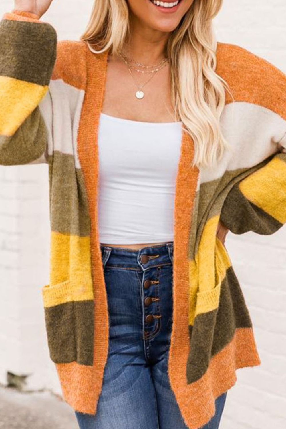 Open Front Color Block Cardigan-Angel Casuals