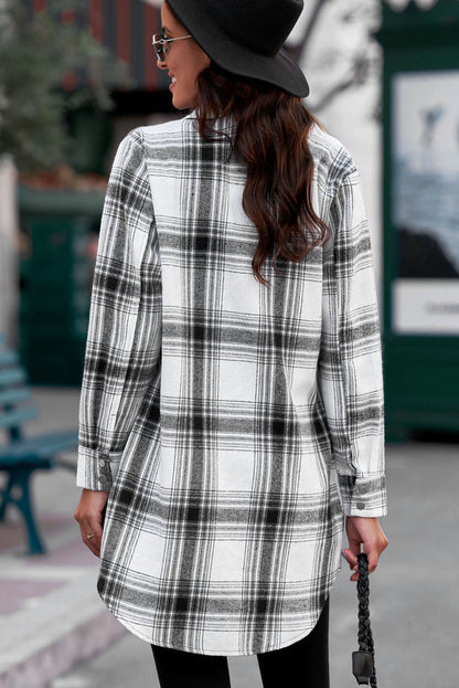 Plaid Button-Up Longline Shirt Jacket-Angel Casuals