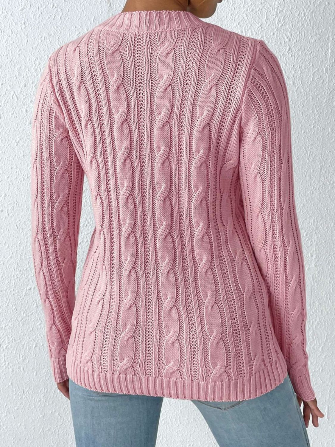 Cable-Knit Heart Round Neck Long Sleeve Sweater-Angel Casuals