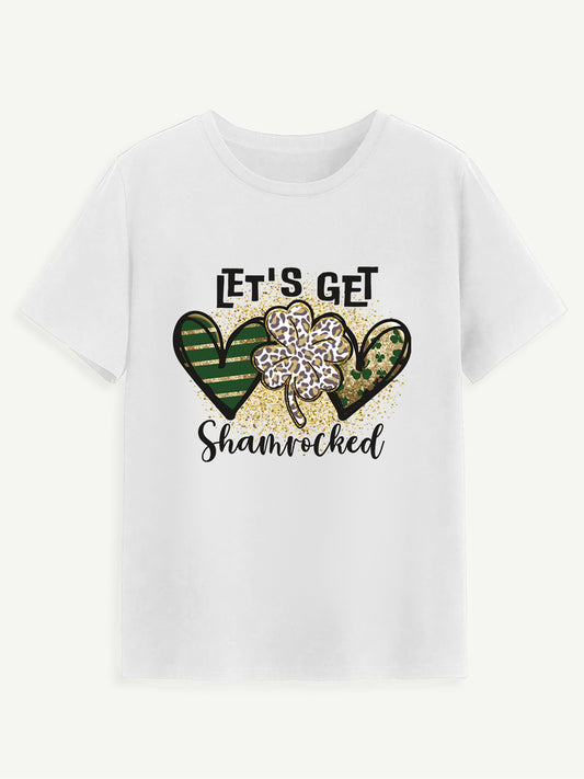 Lucky Clover Round Neck Short Sleeve T-Shirt-Angel Casuals