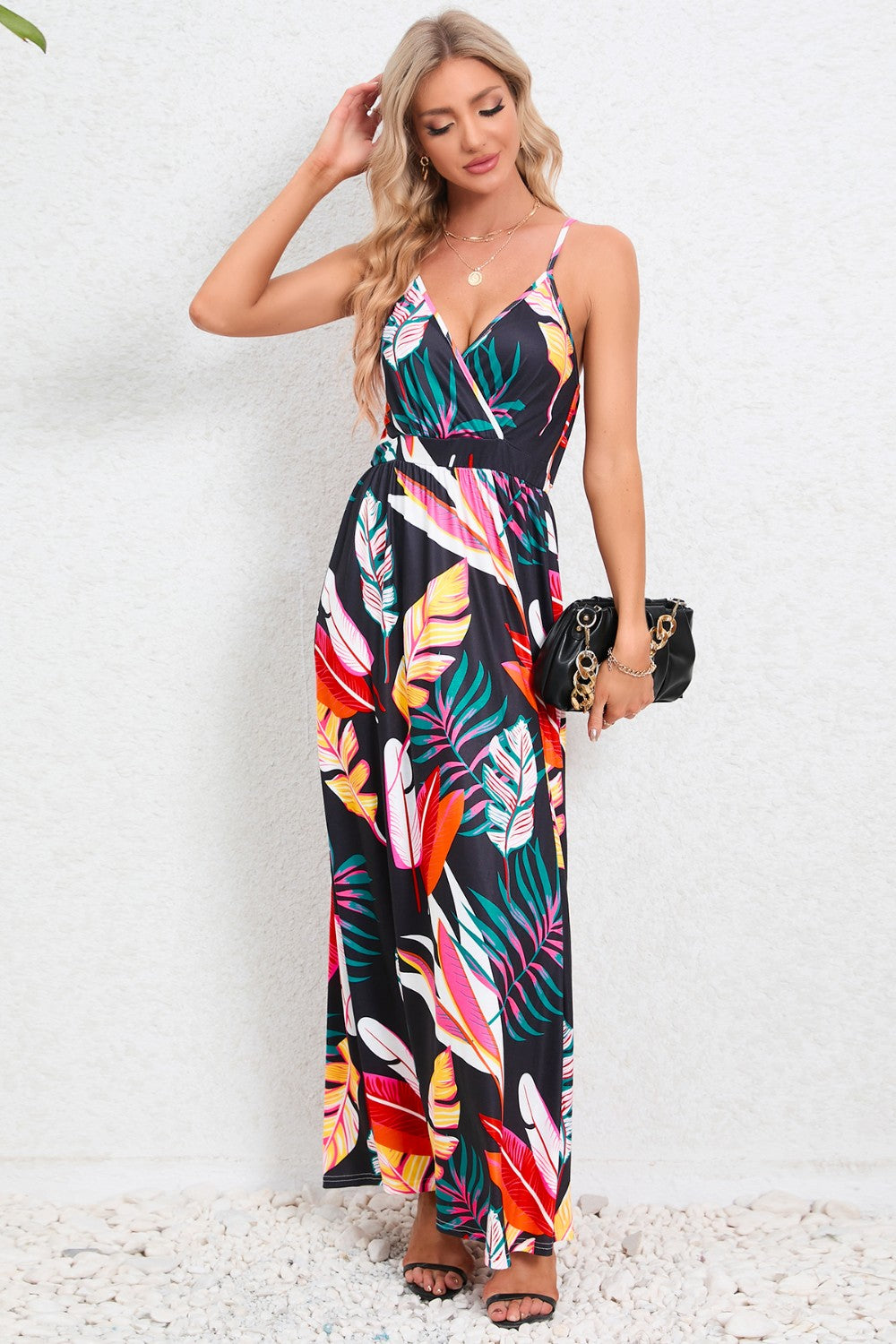 Printed Surplice Maxi Cami Dress-Angel Casuals