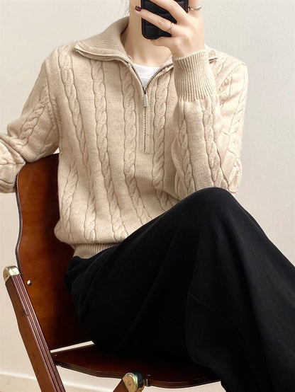 Cable-Knit Half Zip Long Sleeve Sweater-Angel Casuals