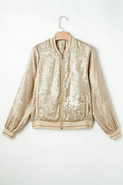 Baseball Collar Zip Up Long Sleeve Jacket-Angel Casuals