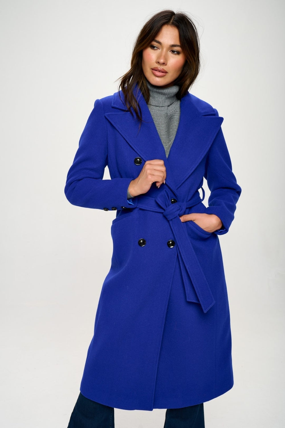 Coalition LA Double-Breasted Longline Coat with Belt-Angel Casuals