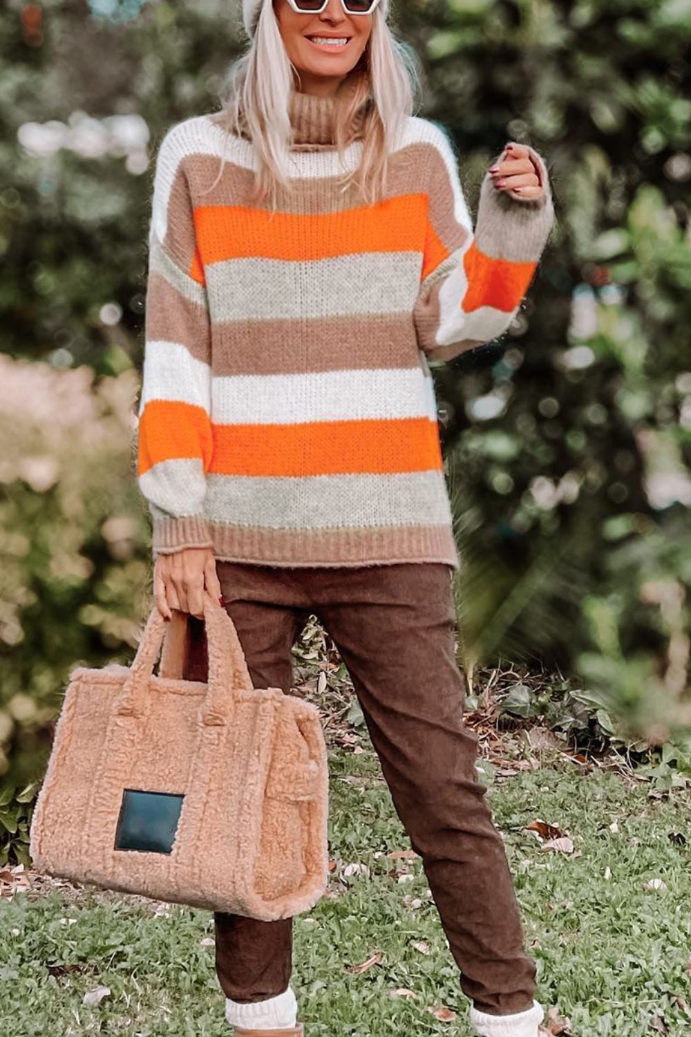 Color Block Drop Shoulder Turtleneck Sweater-Angel Casuals