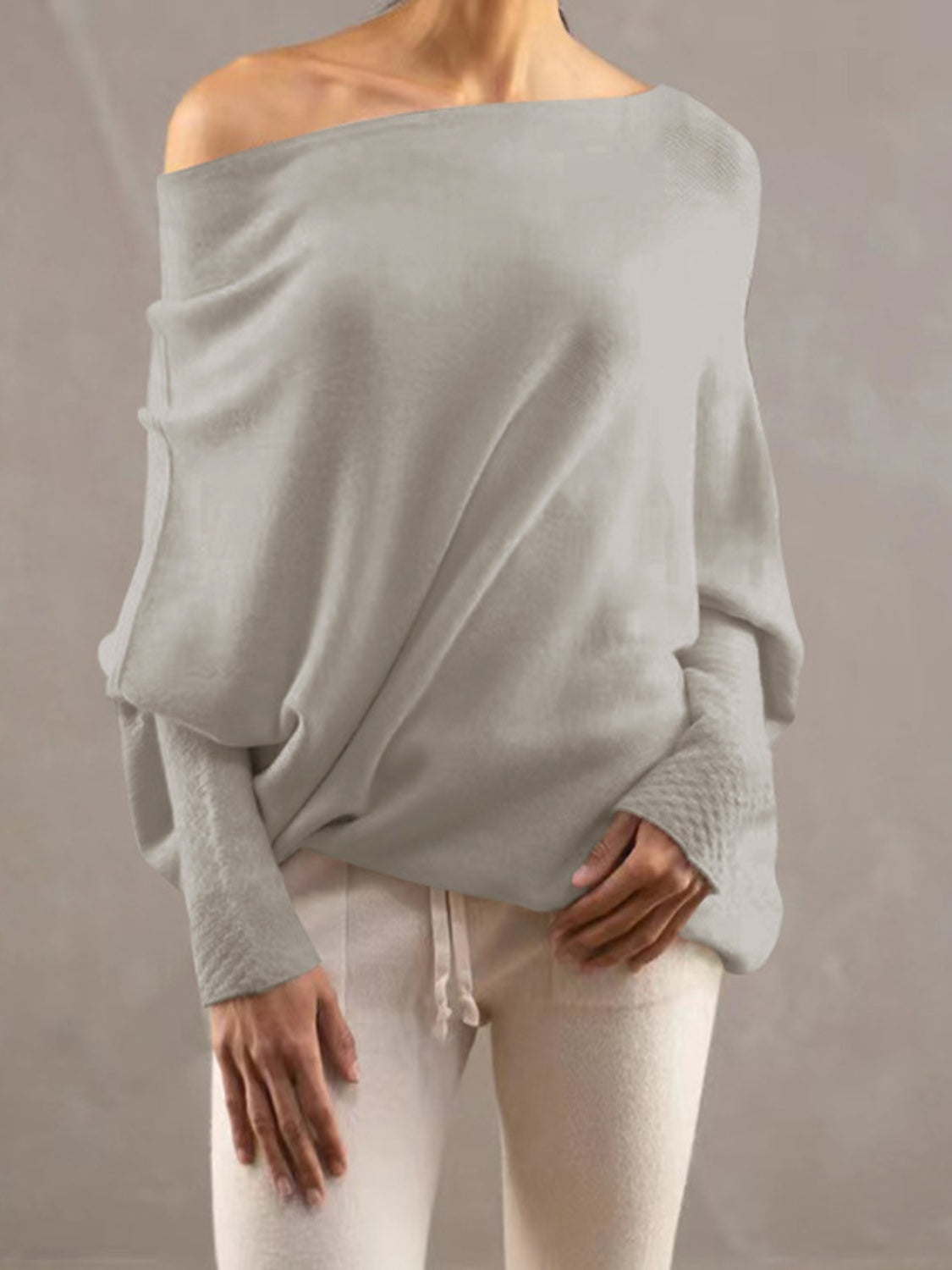 Full Size Boat Neck Batwing Sleeve Knit Top-Angel Casuals